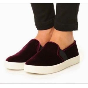VINCE. Burgundy Velvet Blair Slip On Sneakers